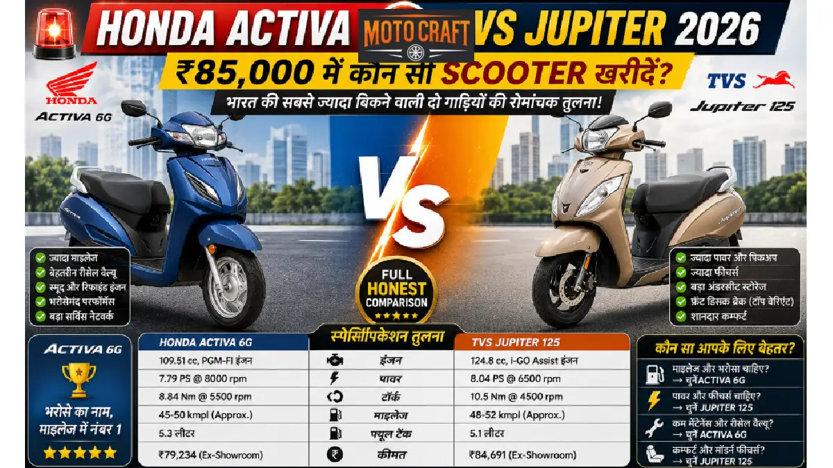 Honda Activa vs TVS Jupiter 2026: ₹85,000 में कौन सी Scooter खरीदें?